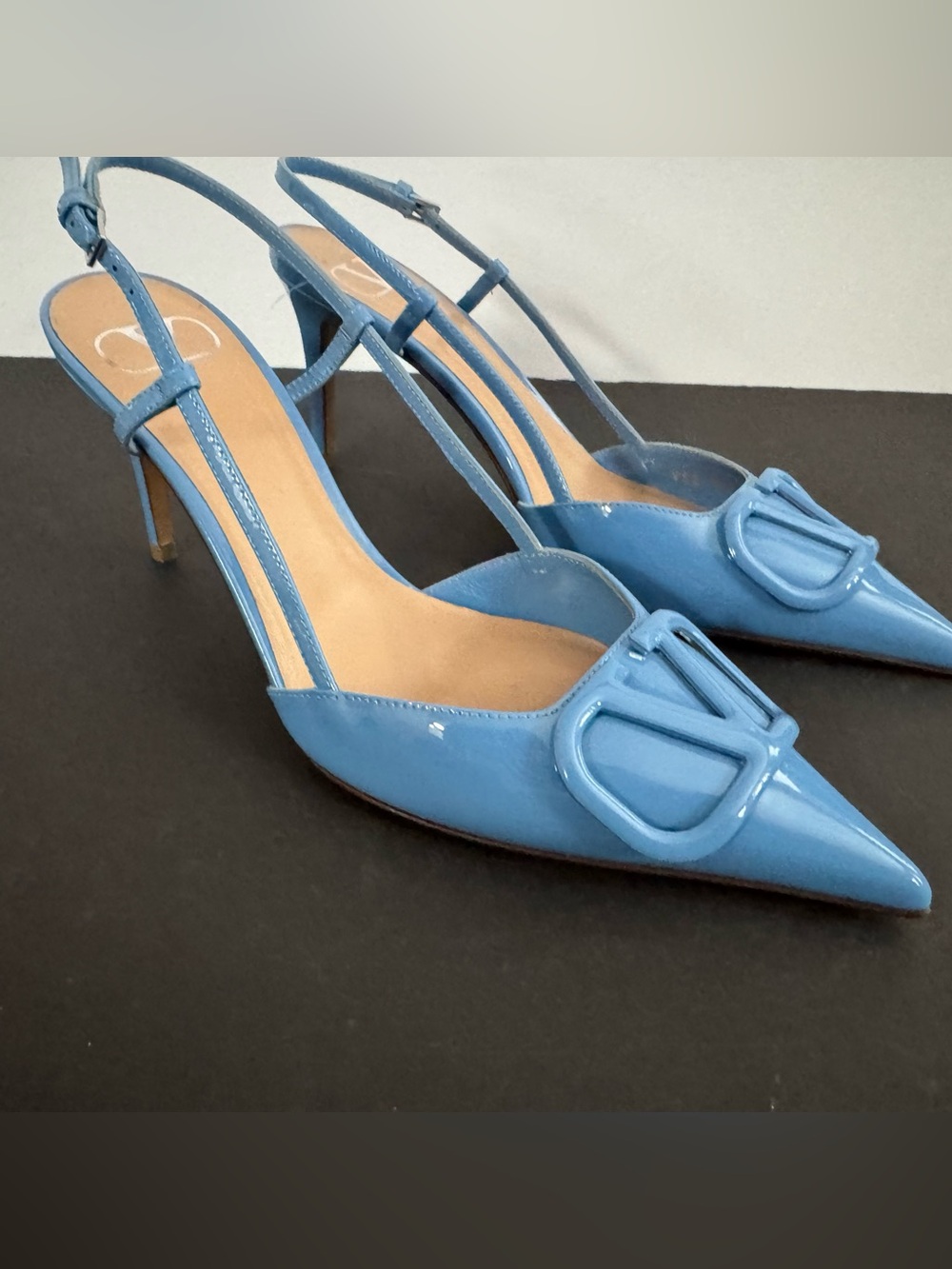 Valentino Sky Blue Patent Slingback Pointed-Toe Heels